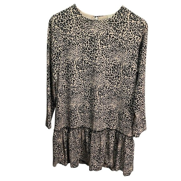 Allison Joy Woman’s Small Leopard Print Dress Ruffle Hem Drop Waist Long Sleeve - Picture 1 of 5